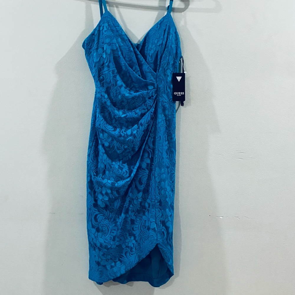 Guess Blue Floral Lace semiformal or formal perfect for a wedding and flattering